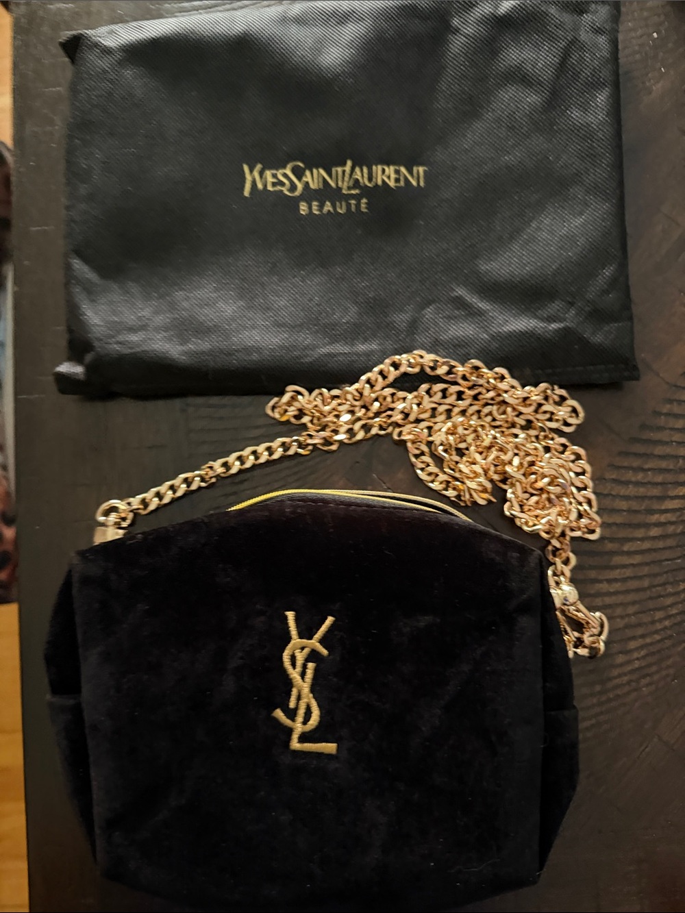 Yves Saint Laurent beauty makeup velvet black bag with Gold Zip ((GWP))!!!